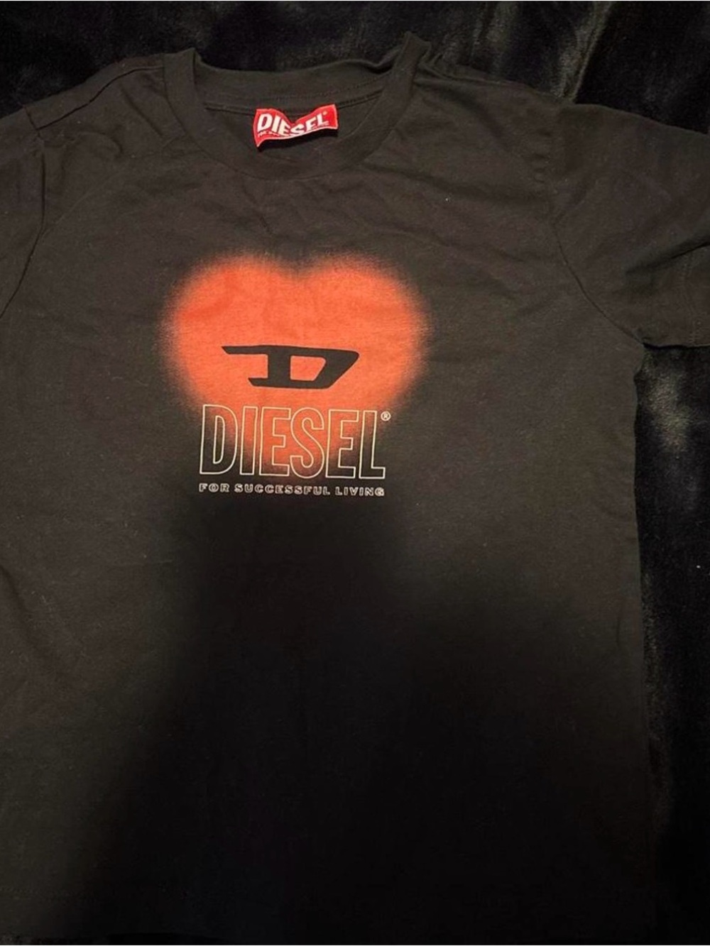 Diesel Black Short Sleeve Tee with Red Heart Logo